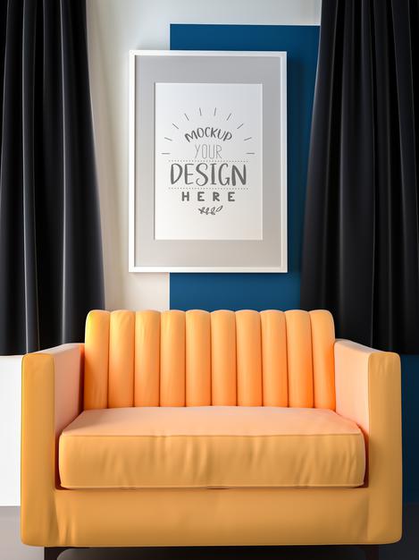 Poster Frame In Living Room Mockup Psd