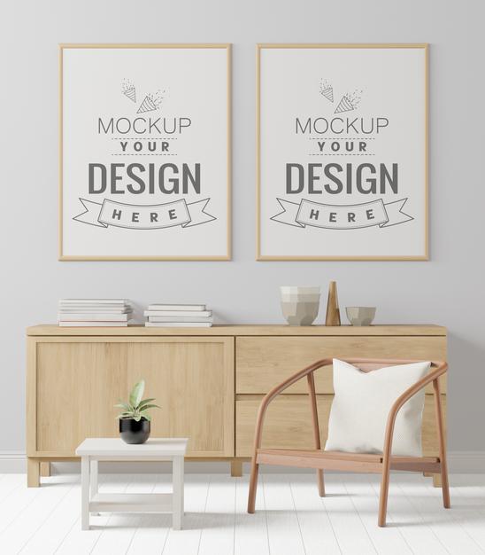 Poster Frame In Living Room Mockup Psd