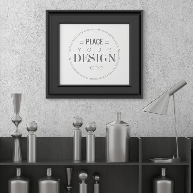 Poster Frame In Living Room Mockup Psd
