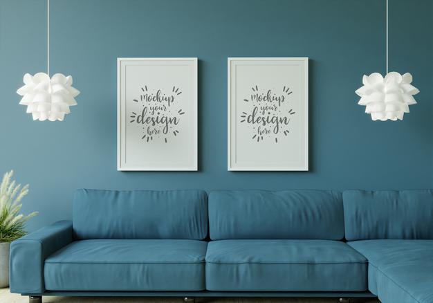 Poster Frame In Living Room Mockup Psd