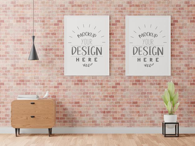 Poster Frame In Living Room Mockup Psd