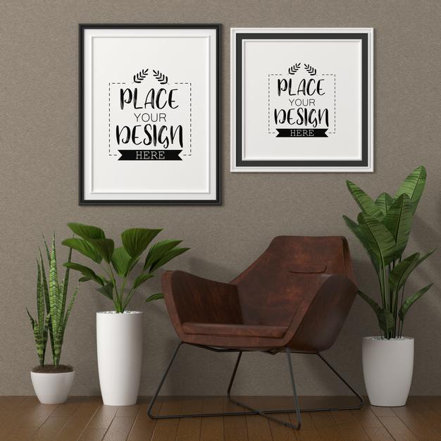 Poster Frame In Living Room Mockup Psd