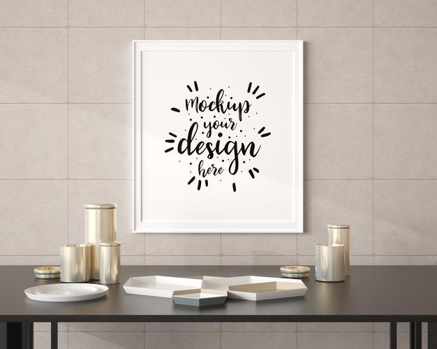 Poster Frame In Living Room Mockup Psd