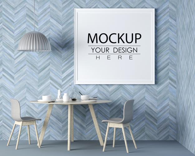 Poster Frame In Living Room Mockup Psd