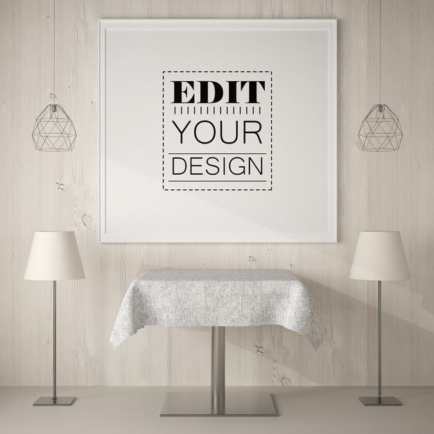 Poster Frame In Living Room Mockup Psd