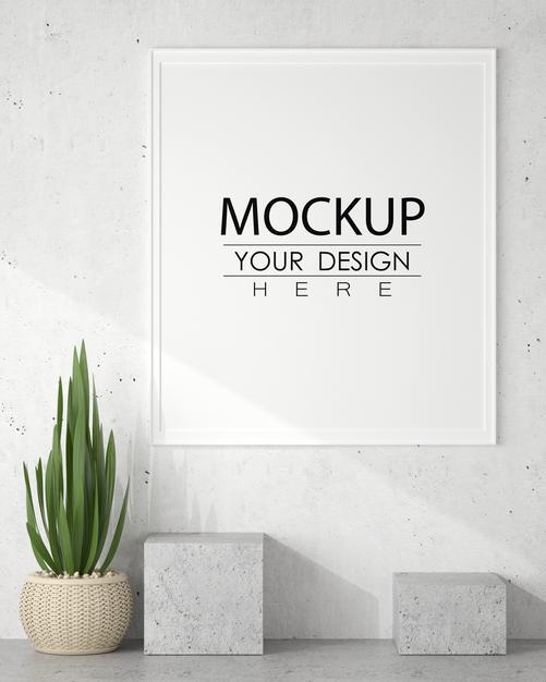 Poster Frame In Living Room Mockup Psd