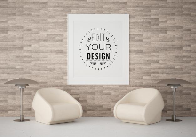 Poster Frame In Living Room Mockup Psd