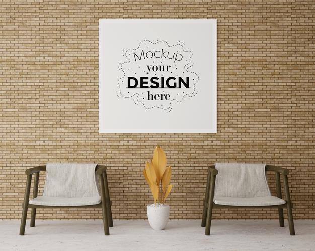 Poster Frame In Living Room Mockup Psd