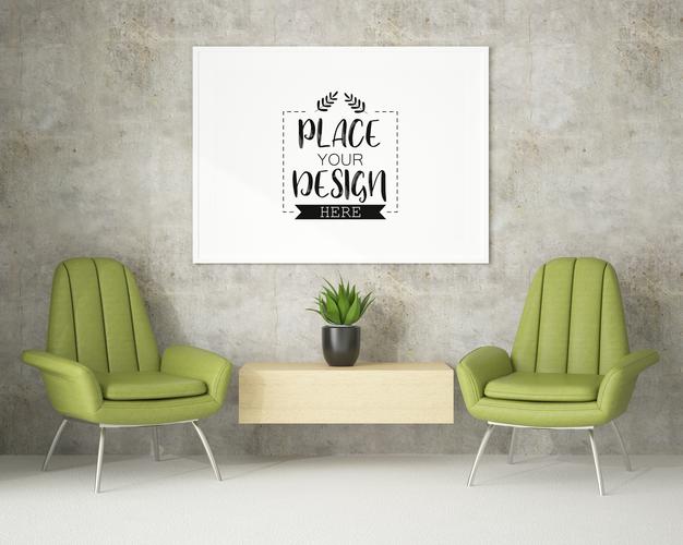 Poster Frame In Living Room Mockup Psd