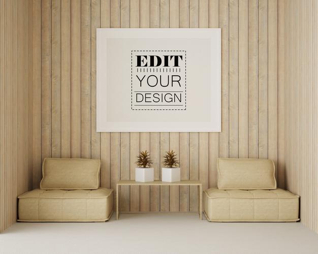 Poster Frame In Living Room Mockup Psd