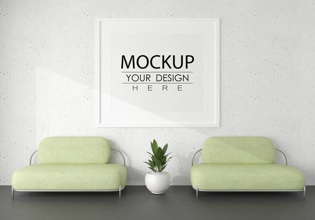 Poster Frame In Living Room Mockup Psd