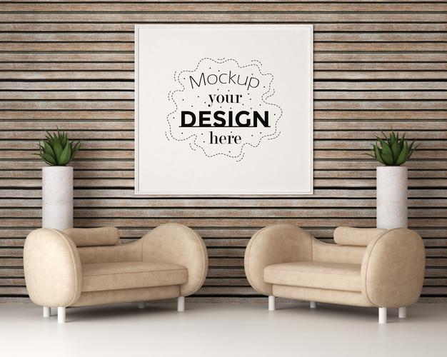 Poster Frame In Living Room Mockup Psd