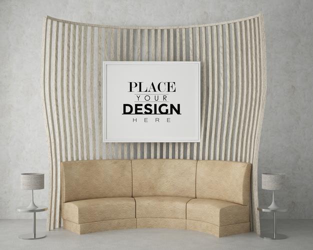 Poster Frame In Living Room Mockup Psd
