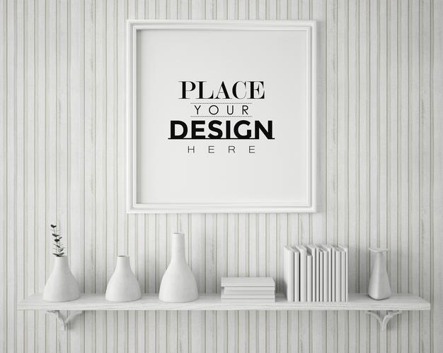 Poster Frame In Living Room Mockup Psd