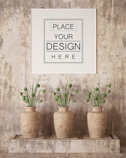 Poster Frame In Living Room Mockup Psd