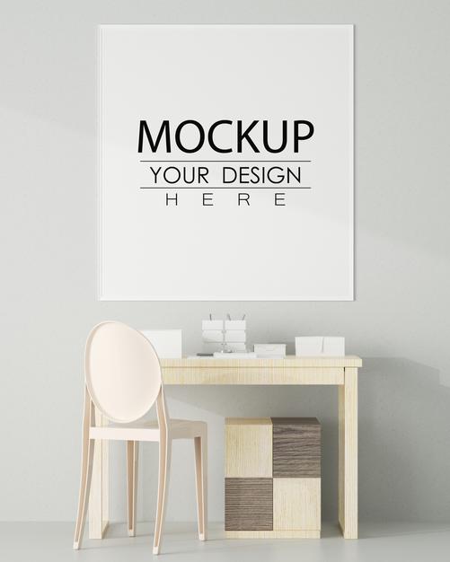 Poster Frame In Living Room Mockup Psd