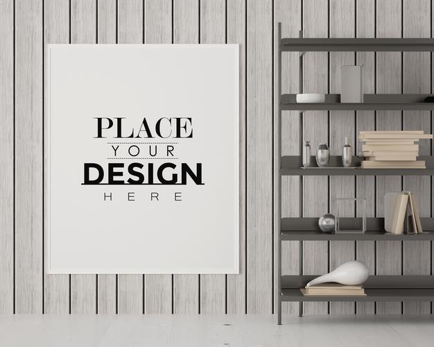 Poster Frame In Living Room Mockup Psd