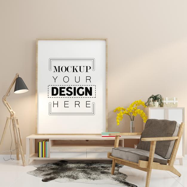 Poster Frame In Living Room Mockup Psd