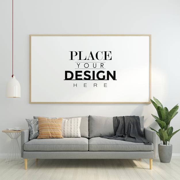 Poster Frame In Living Room Mockup Psd