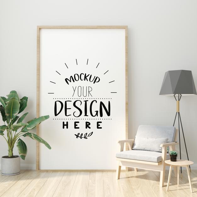 Poster Frame In Living Room Mockup Psd
