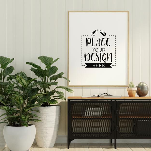Poster Frame In Living Room Mockup Psd