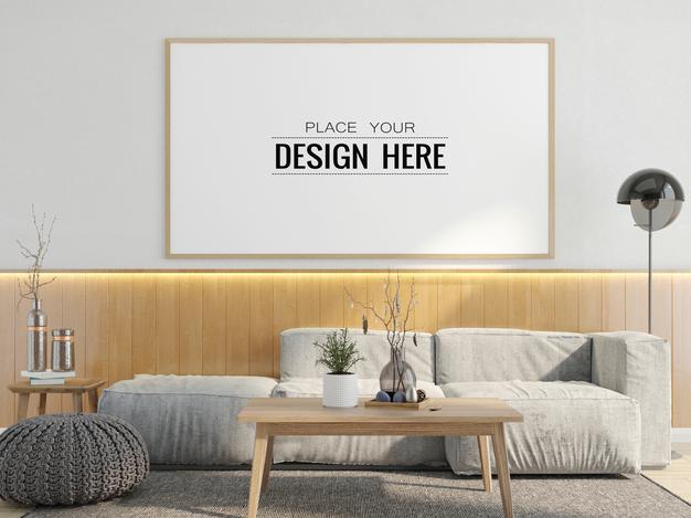 Poster Frame In Living Room Mockup Psd