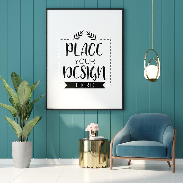 Poster Frame In Living Room Mockup Psd