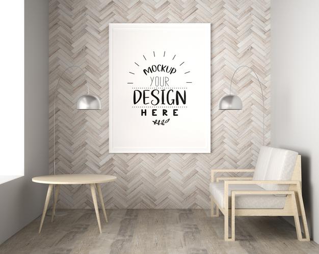 Poster Frame In Living Room Mockup Psd