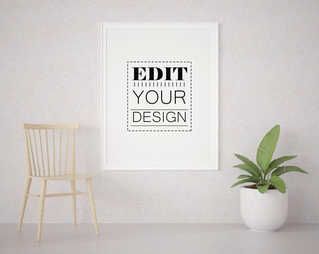 Poster Frame In Living Room Mockup Psd