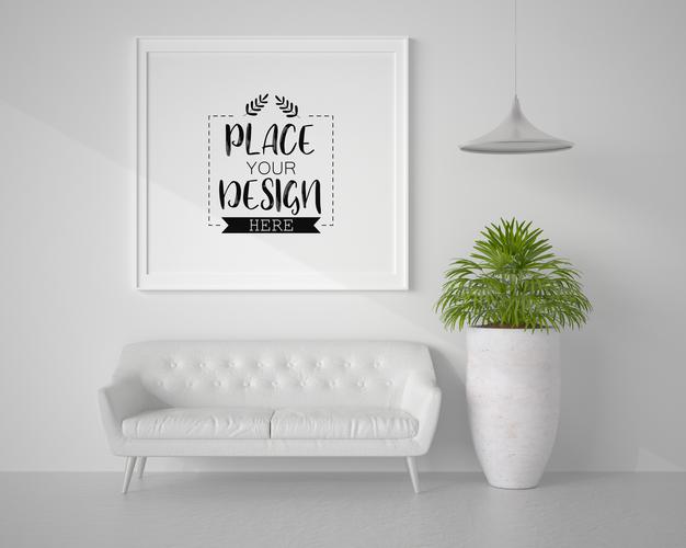 Poster Frame In Living Room Mockup Psd