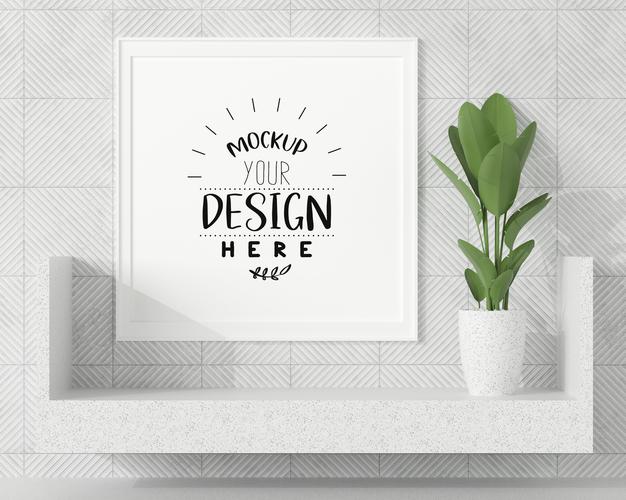 Poster Frame In Living Room Mockup Psd
