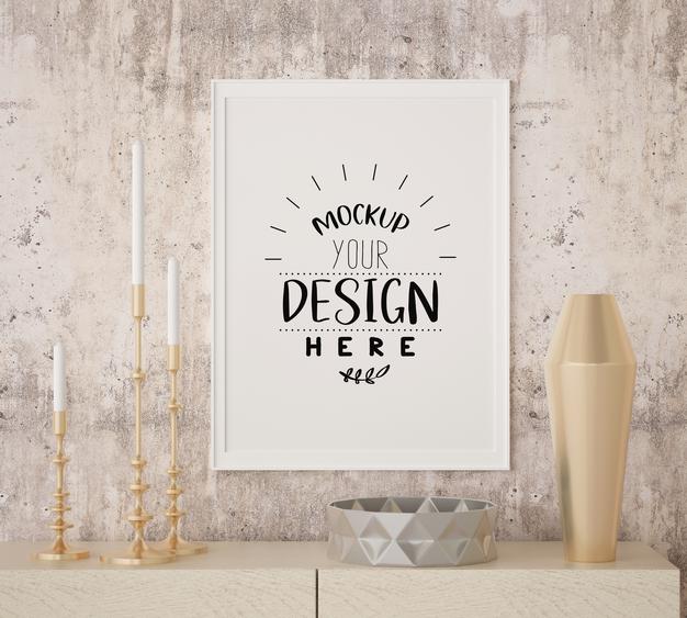 Poster Frame In Living Room Mockup Psd