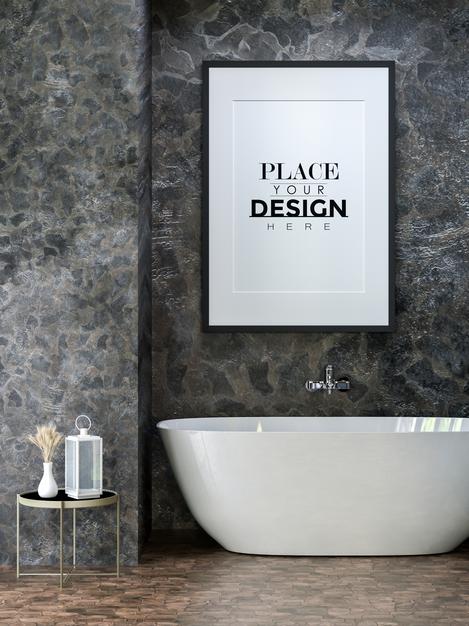 Poster Frame In Living Room Mockup Psd