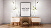 Poster Frame In Living Room Mockup Psd