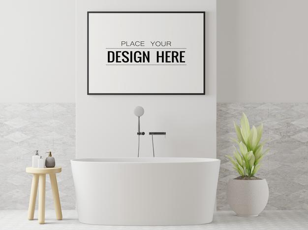 Poster Frame In Living Room Mockup Psd
