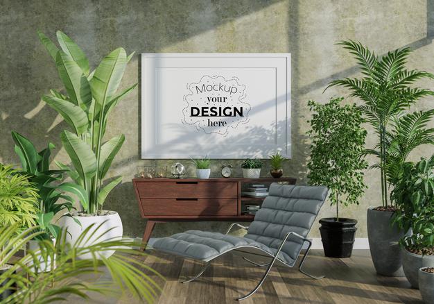 Poster Frame In Living Room Mockup Psd