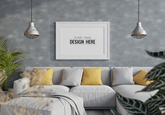 Poster Frame In Living Room Mockup Psd