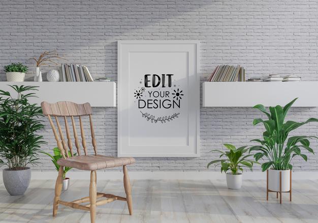 Poster Frame In Living Room Mockup Psd