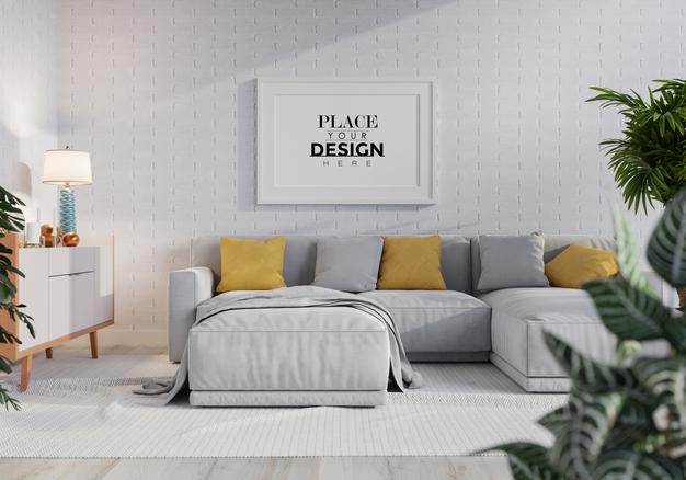 Poster Frame In Living Room Mockup Psd