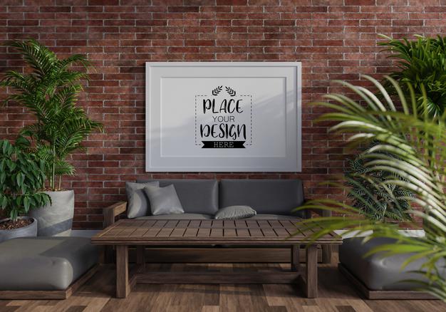 Poster Frame In Living Room Mockup Psd