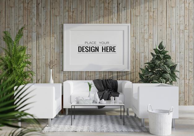 Poster Frame In Living Room Mockup Psd