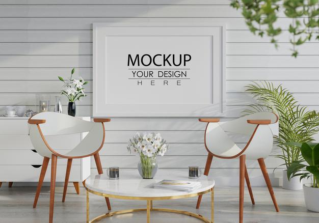 Poster Frame In Living Room Mockup Psd