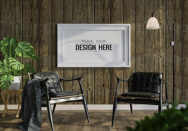 Poster Frame In Living Room Mockup Psd