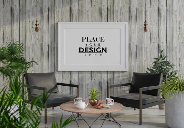 Poster Frame In Living Room Mockup Psd