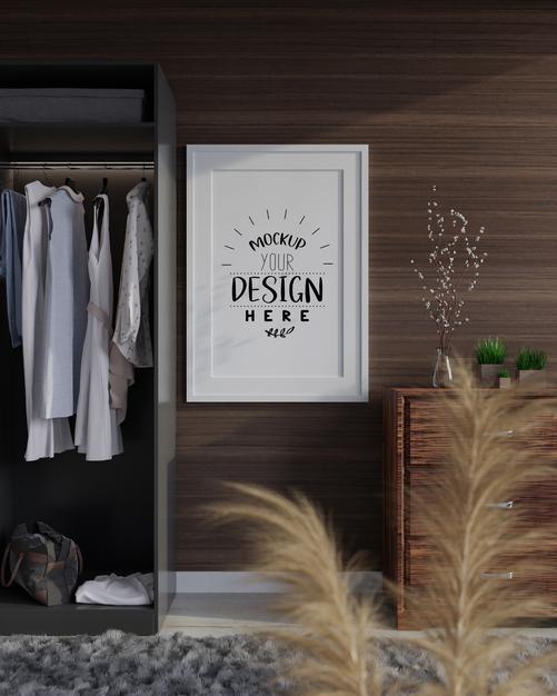 Poster Frame In Living Room Mockup Psd