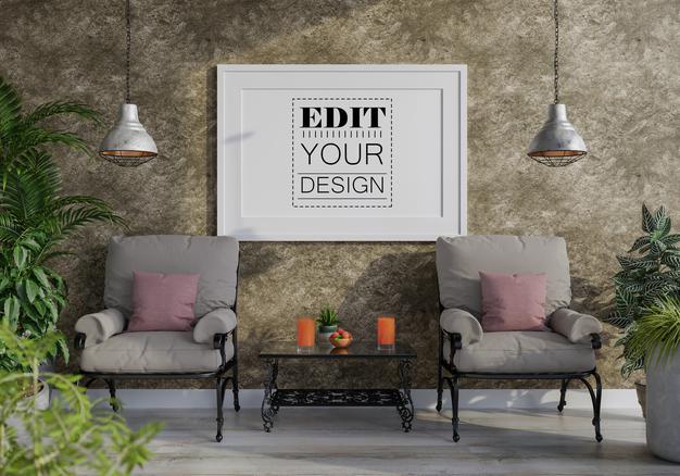 Poster Frame In Living Room Mockup Psd