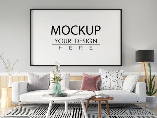 Poster Frame In Living Room Mockup Psd