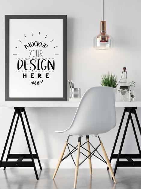 Poster Frame In Living Room Mockup Psd