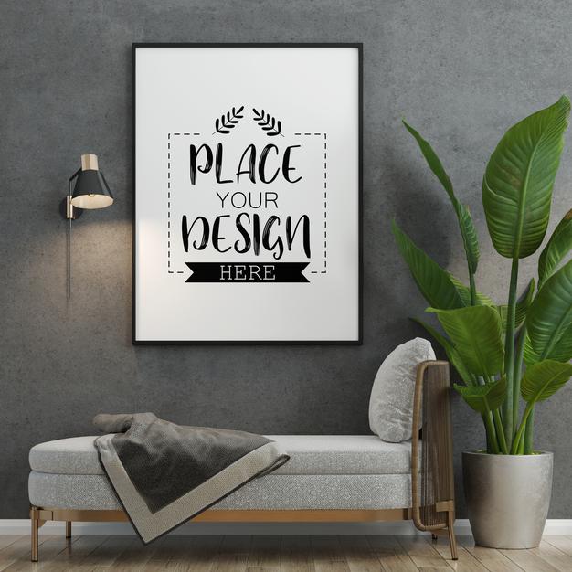Poster Frame In Living Room Mockup Psd