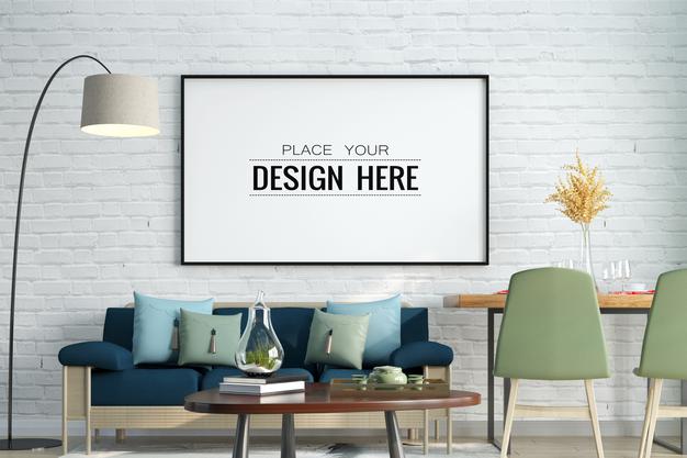 Poster Frame In Living Room Mockup Psd